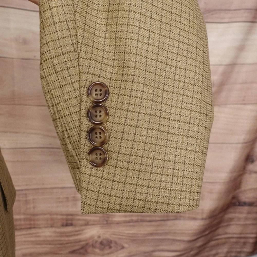 Nautica Blazer Mens 38R Beige Check Lambswool Tweed Sport Coat Jacket Notch